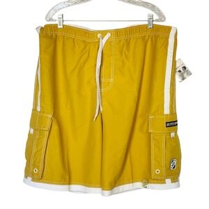 Counter Culture Mens 2XL Cargo Swim Trunks‎ Y2K Yellow Board Shorts NWT